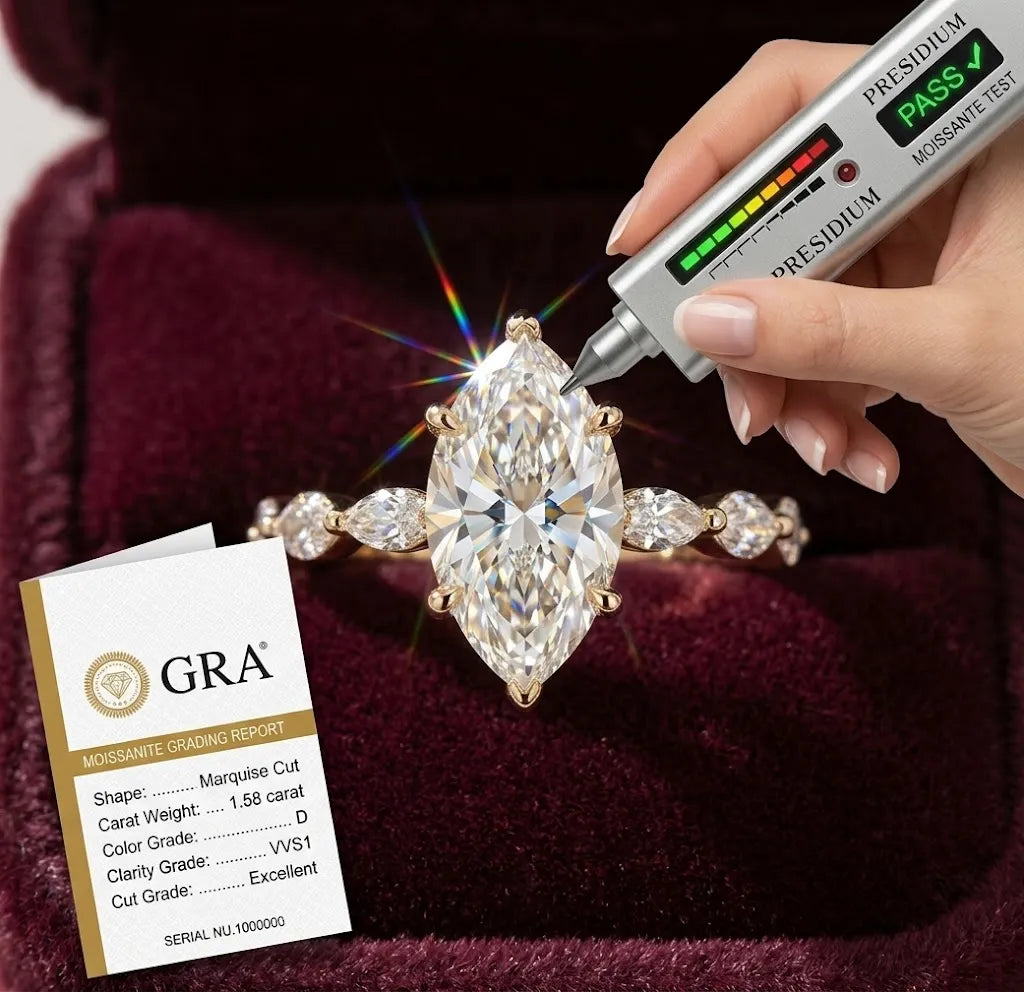 Elegant 1-6ct Marquise Moissanite Ring | 14K Gold Pavé | Passes Tester--Last Day Sale-90% OFF🔥