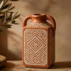 Rustic Square Handle Ceramic Vase
