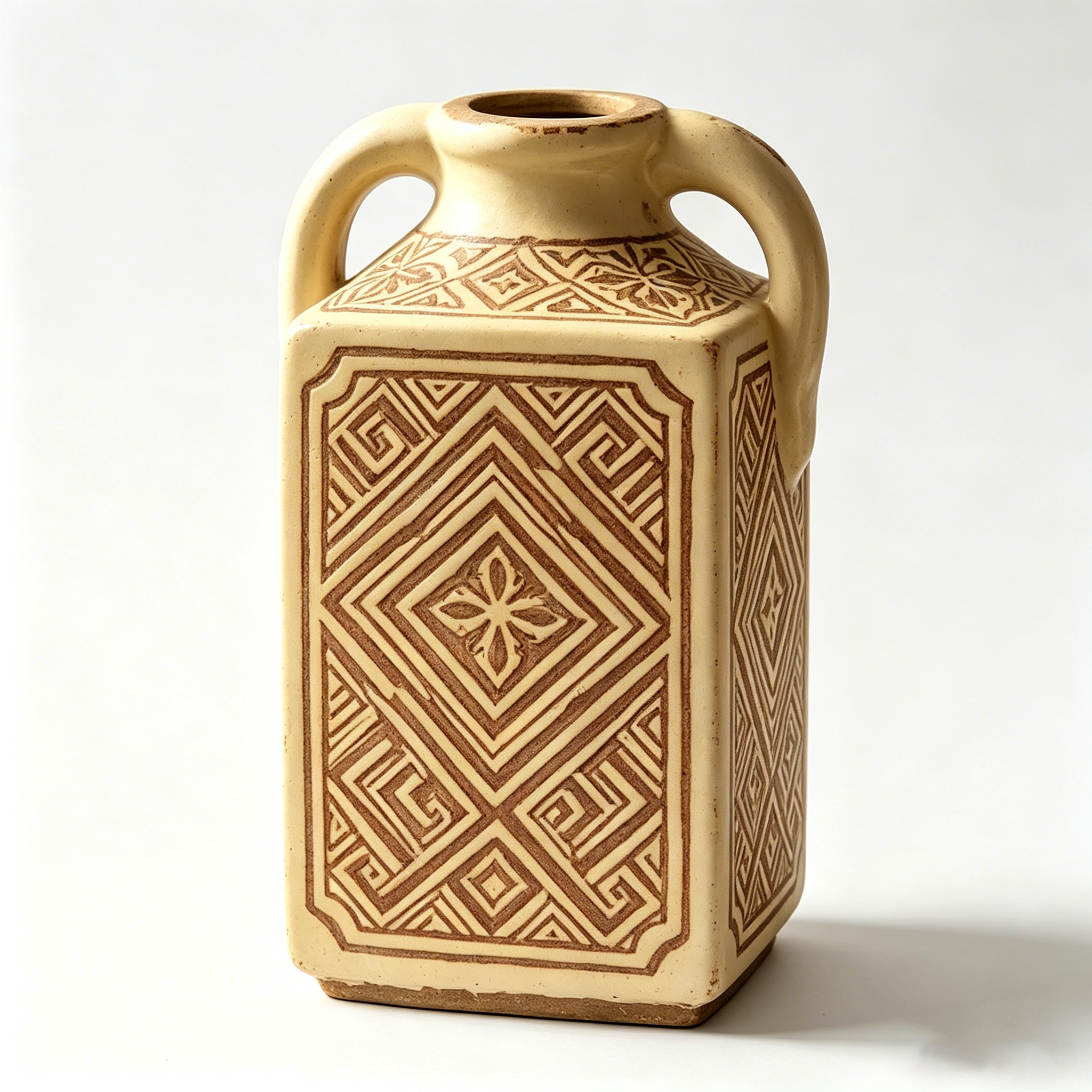 Warm Sand Geometric Handled Vase