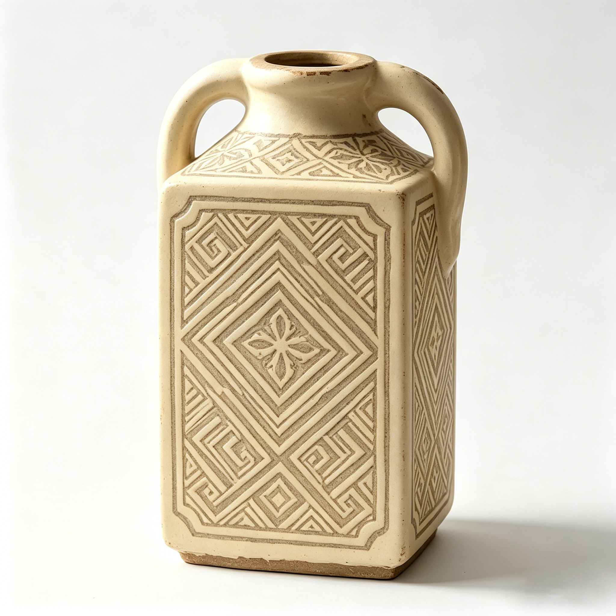 Carved Bone Geometric Handled Vase