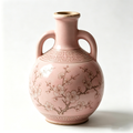 Blush Pink Ceramic Amphora Vase with Blossom Motif