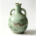 Celadon Mandarin Duck and Lotus Ceramic Vase