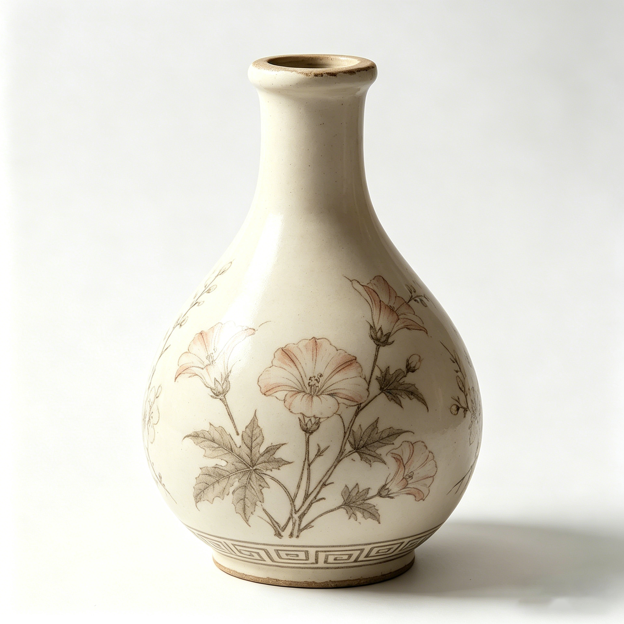 Vintage Botanical Ivory Ceramic Bottle Vase