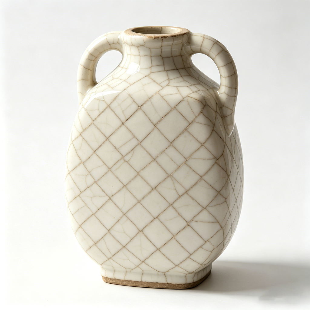 Elegant Crackle Ceramic Vase with Handles