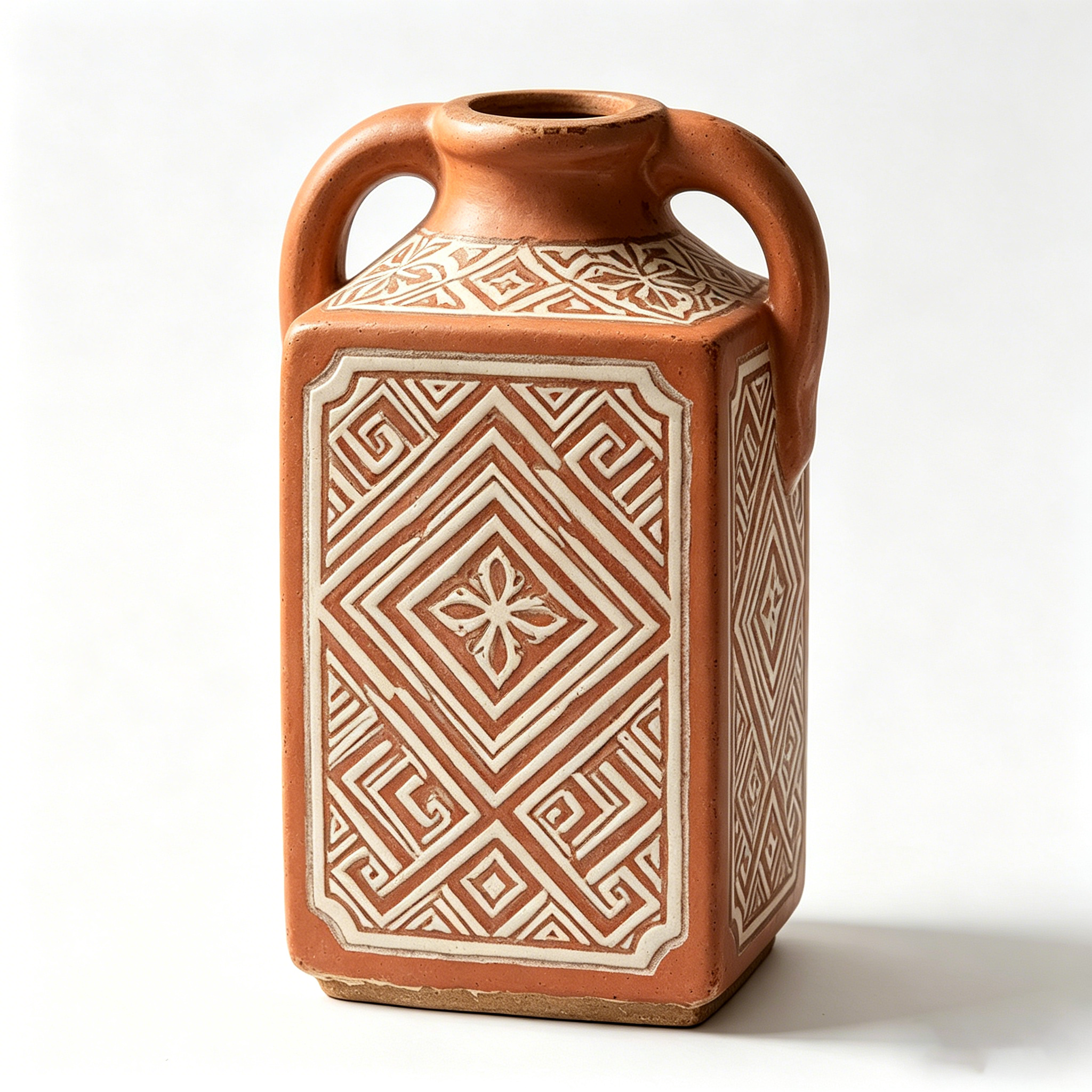 Rustic Square Handle Ceramic Vase