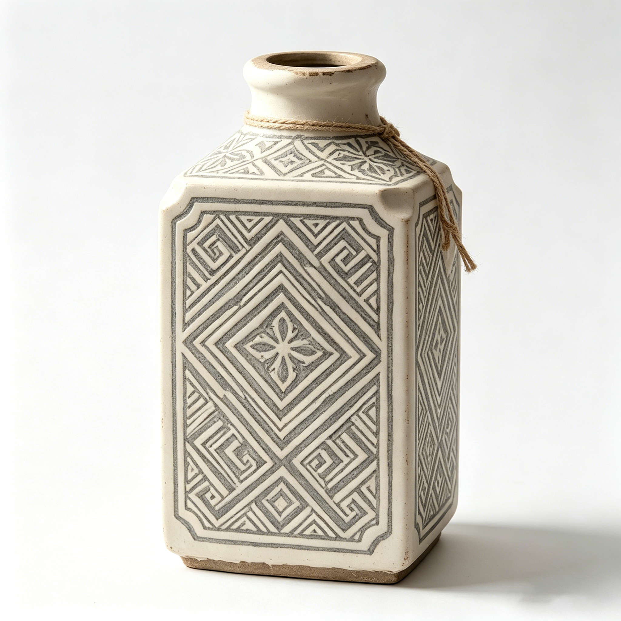 Rustic Geometric Ceramic Vase