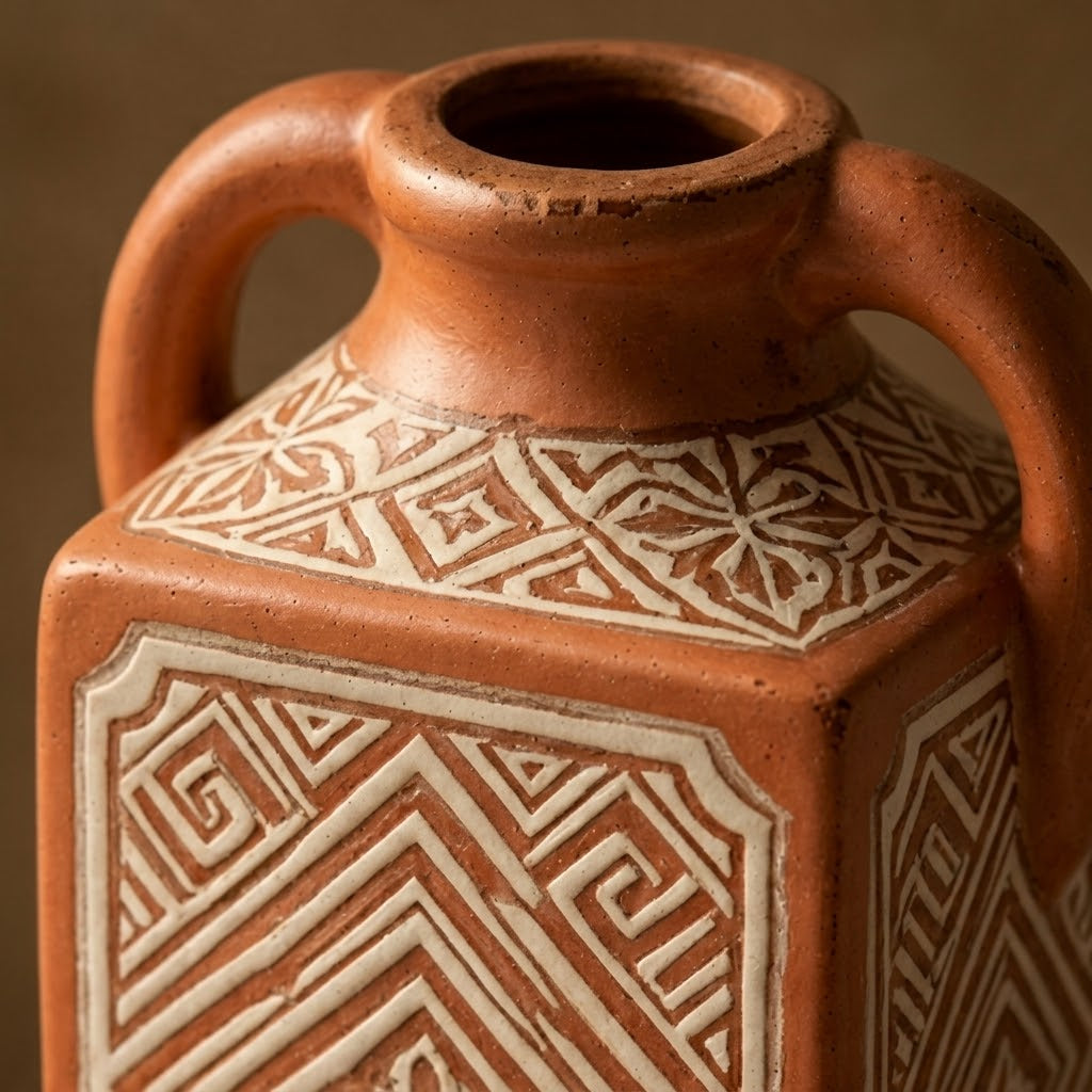 Rustic Square Handle Ceramic Vase