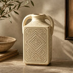 Carved Bone Geometric Handled Vase