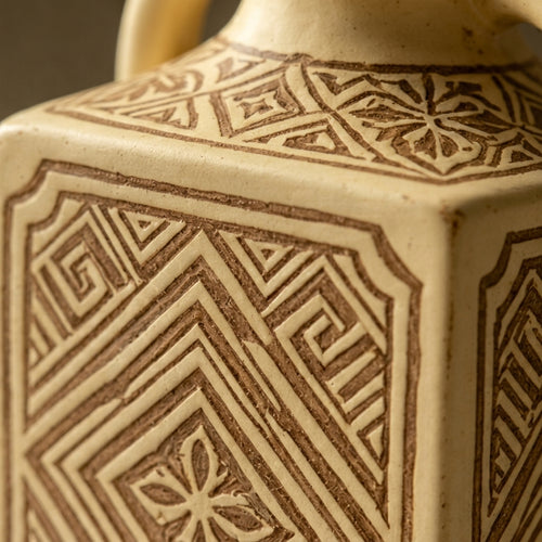 Vintage Geometric Terracotta Handled Vase