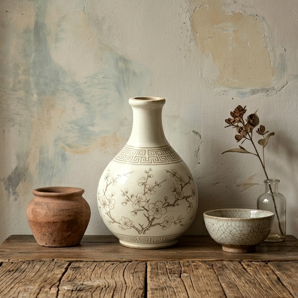 Sepia Blossom Ceramic Bottle Vase