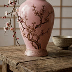 Blush Pink Ceramic Amphora Vase with Blossom Motif