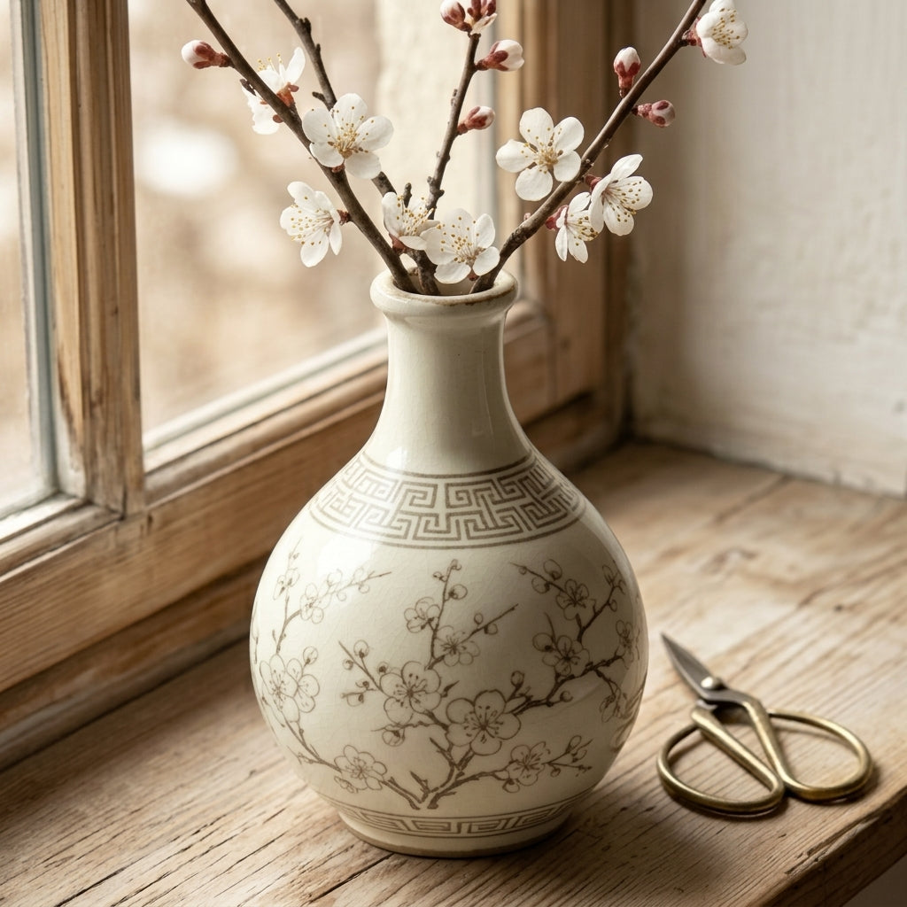 Sepia Blossom Ceramic Bottle Vase