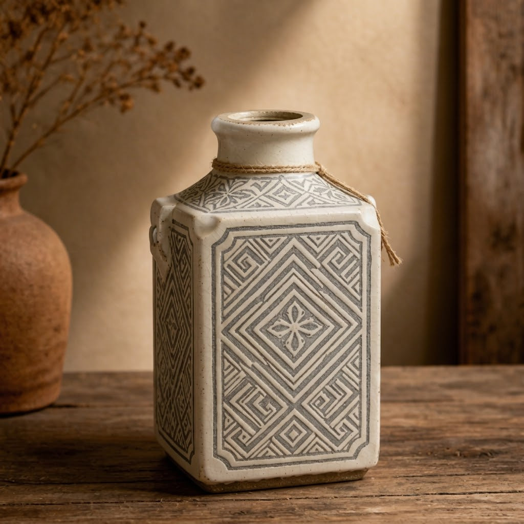 Rustic Geometric Ceramic Vase