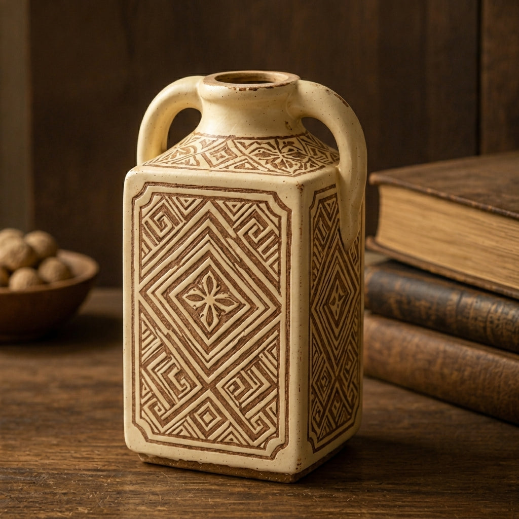Warm Sand Geometric Handled Vase