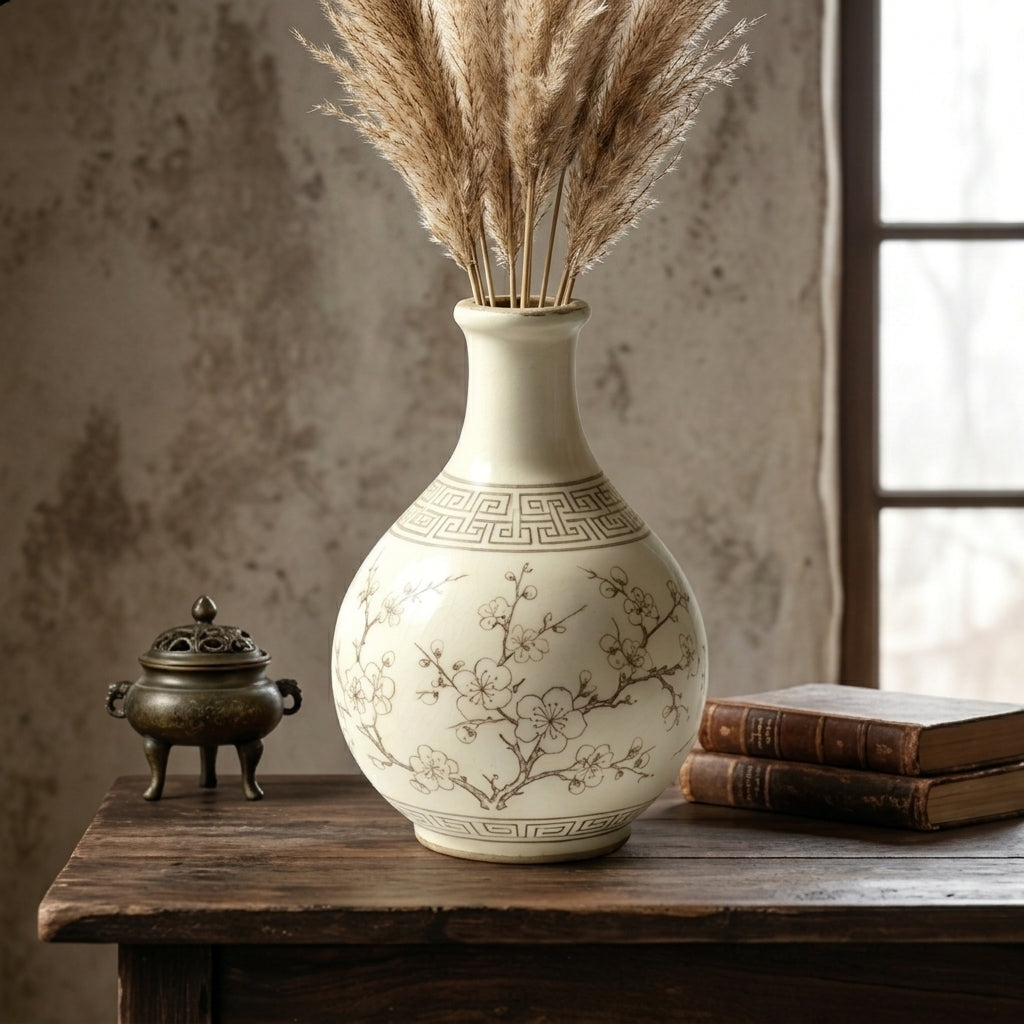 Sepia Blossom Ceramic Bottle Vase