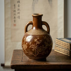 Chestnut Brown Ceramic Amphora Vase with Blossom Motif