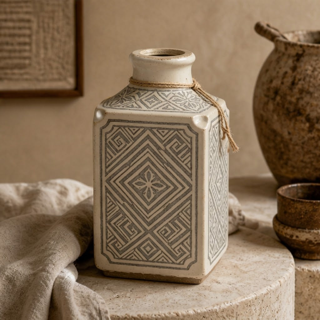 Rustic Geometric Ceramic Vase