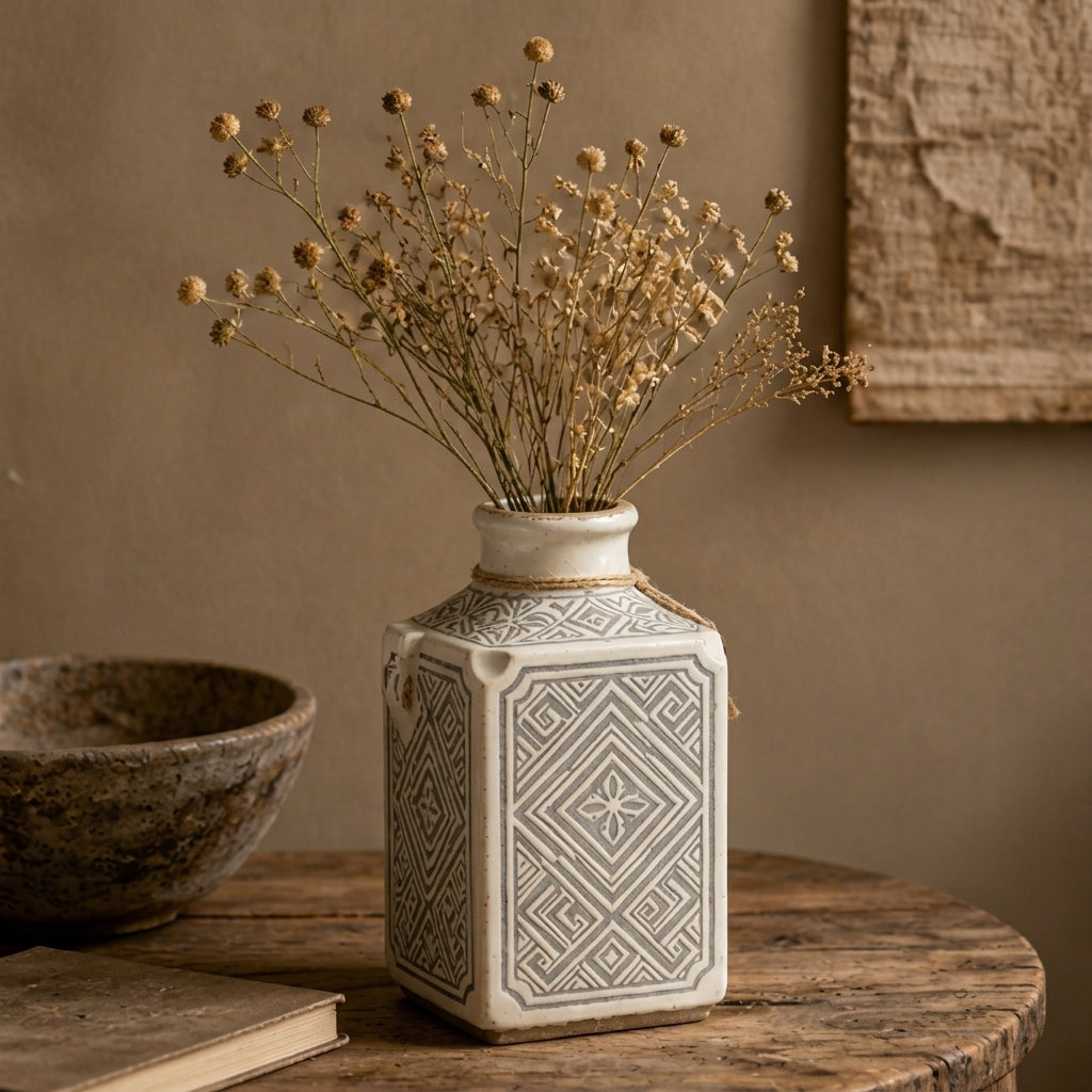 Rustic Geometric Ceramic Vase