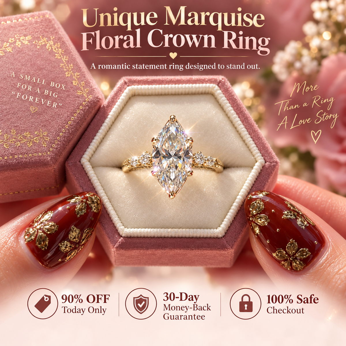 ✨ A Ring as Unique as Your Love — Marquise Floral Crown Ring