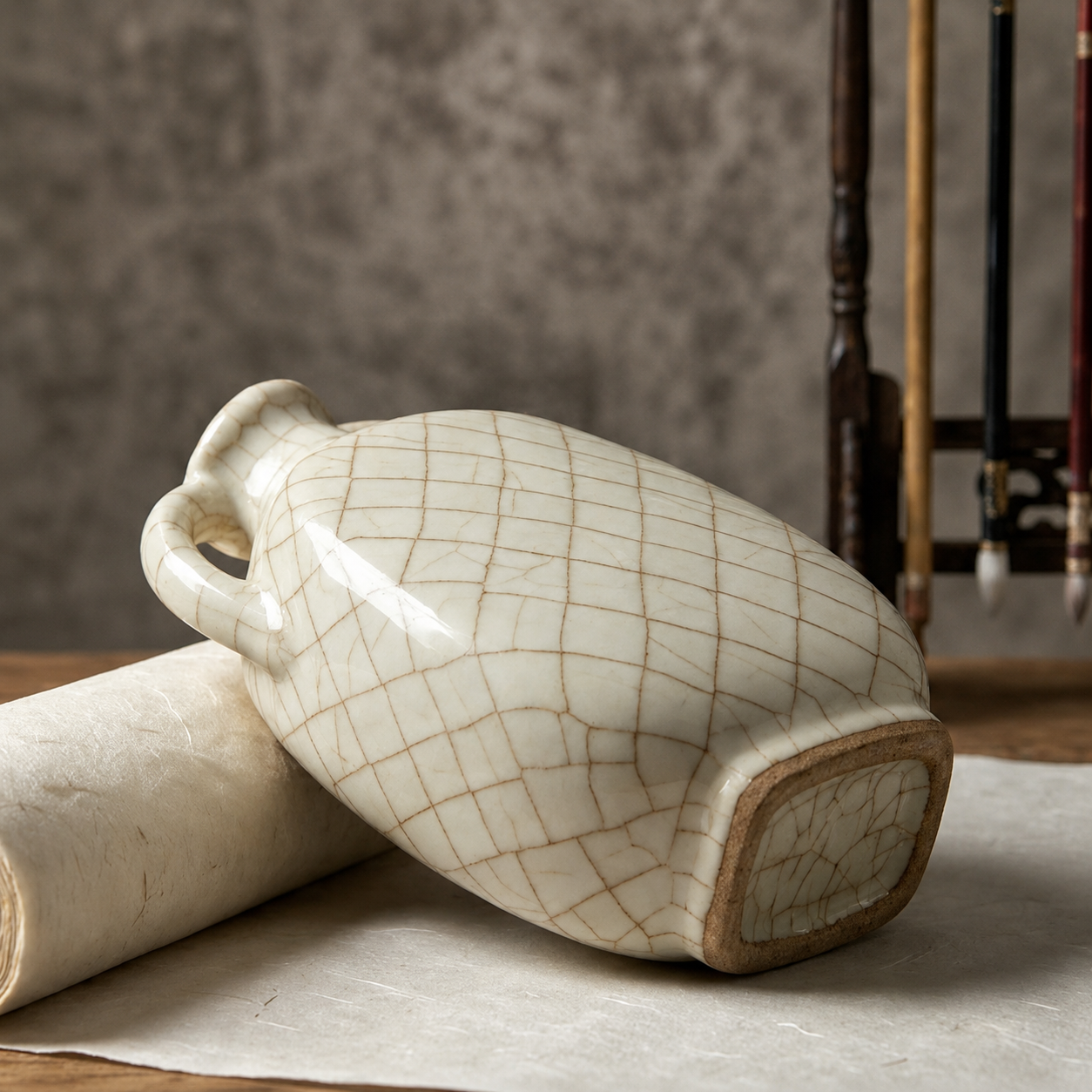 Elegant Crackle Ceramic Vase with Handles