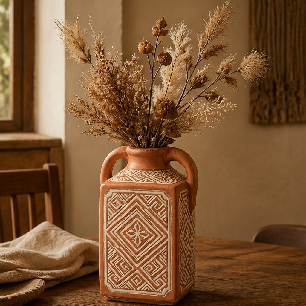 Rustic Square Handle Ceramic Vase