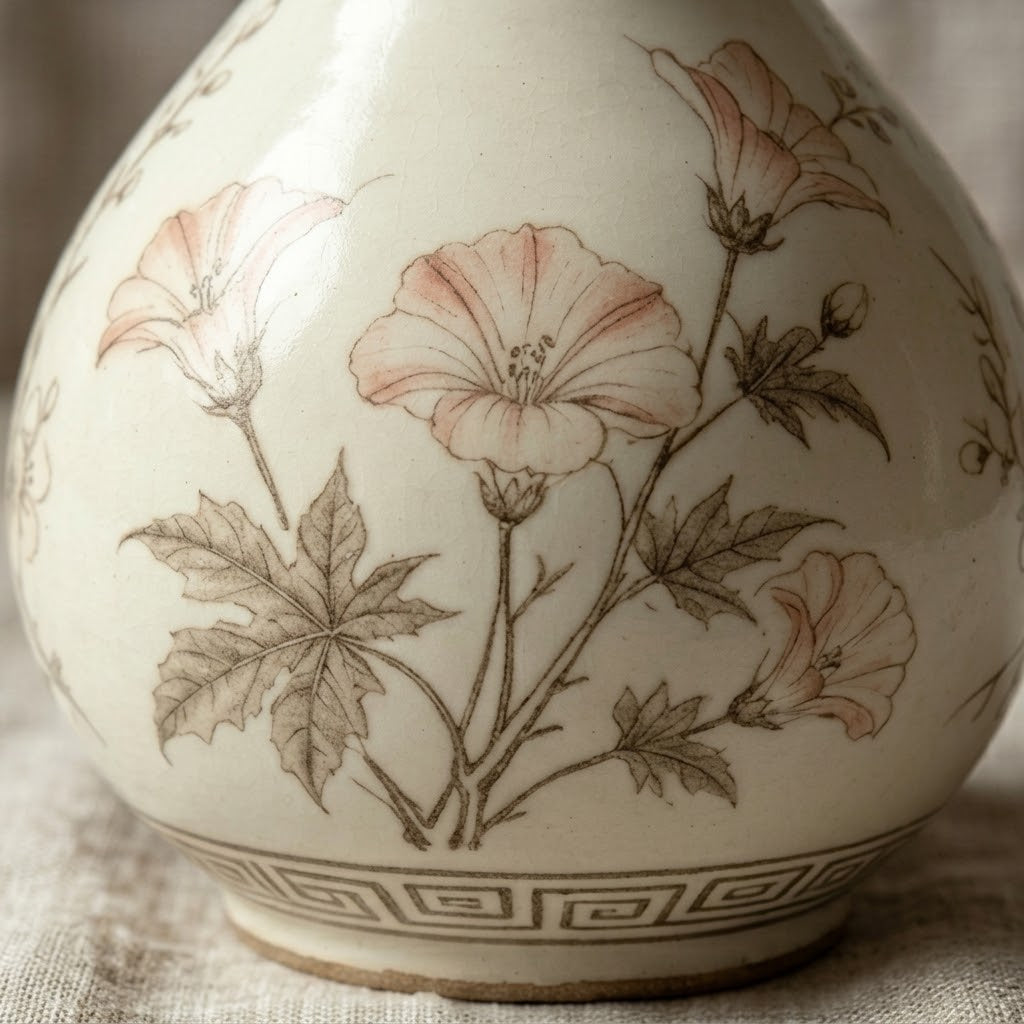 Vintage Botanical Ivory Ceramic Bottle Vase